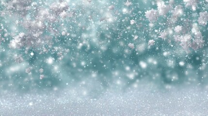Obraz premium Winter wonderland: captivating snowflakes falling against a teal sky