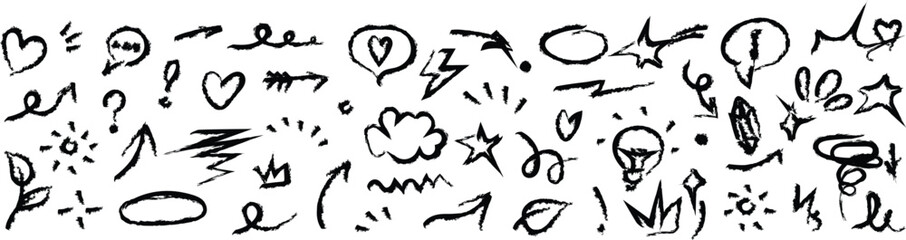 Black Hand Drawn Doodle Elements and Symbols on White Background sketch drawing