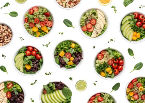 Vegan Salad Bowls with Fresh Vegetables and Fruits
