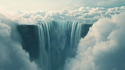 Majestic Waterfall Cascading Above the Clouds in an Ethereal Sky Landscape