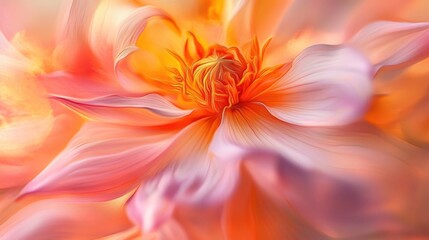Vibrant Macro Close-up of a Dahlia Flower with Glowing and Pink Petals in a Painterly Style