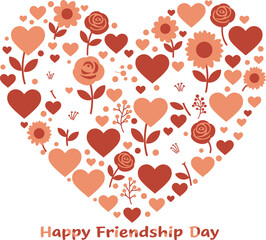 Heart shaped floral design celebrating friendship day with vibrant flowers and hearts festive greeting isolated on transparent background