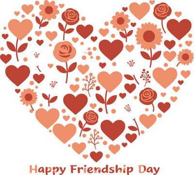 Heart shaped floral design celebrating friendship day with vibrant flowers and hearts festive greeting isolated on transparent background