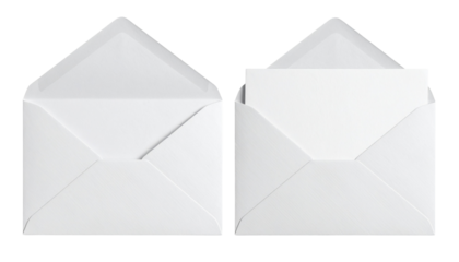 Two Classic White Envelopes Side by Side, isolated on transparent background