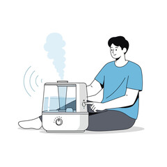 Man operating a humidifier for better air quality.