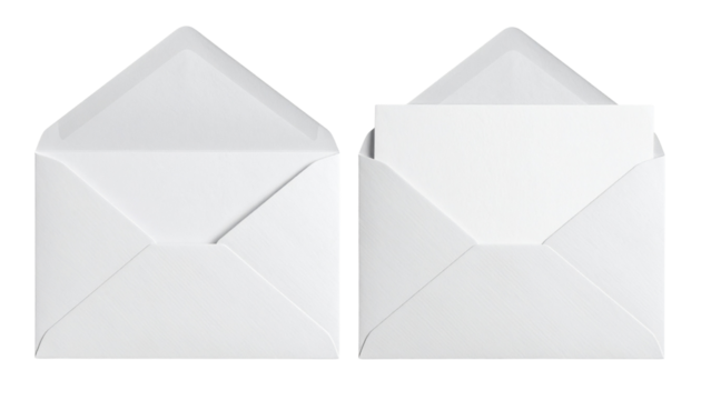 Two Classic White Envelopes Side by Side, isolated on transparent background