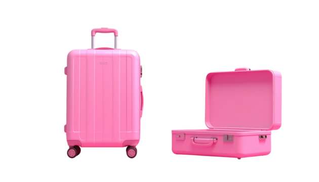  Pair of Suitcases with Different Styles and Angles on Pink Background, isolated on transparent background