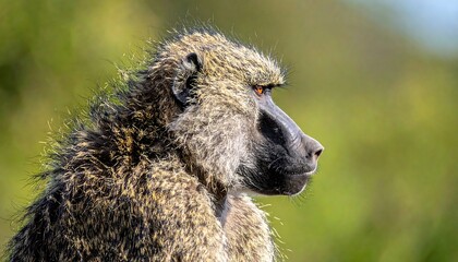 Baboon in Profile, Outdoor Scene