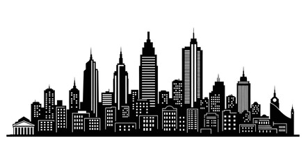 Fototapeta premium Modern City Skyline Silhouette Black and White.