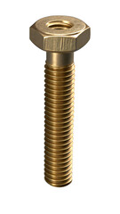 Brass hex bolt with nut isolated on transparent background