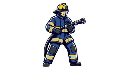Fototapeta premium Firefighter in uniform holding a hose ready to spray water.