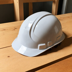 construction helmet on a wooden table