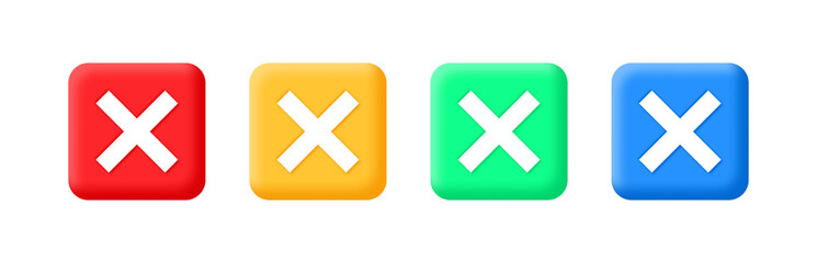 Collection of 3d cross mark icons inside a rectangle on a transparent background