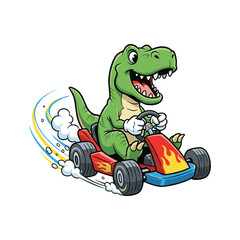 Excited T-Rex Dinosaur Driving Fast Red Hot Go-Kart