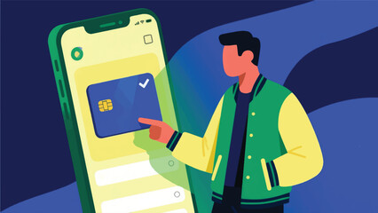 Illustration Of Person Making A Purchase Through A Direct Link On A Story, With The Credit Card Icon Seamlessly Merging Into The Final Purchase Made Checkmark Vector Design Template