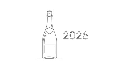 Celebrate 2026 Line Art of a Champagne Bottle - Festive & Minimalist Design