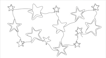 Continuous Line Drawing of Stars, Minimalist Vector Illustration, white background