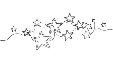 Continuous Line Drawing of Stars, Minimalist Vector Illustration, white background
