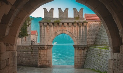 Ancient archway, Mediterranean sea view