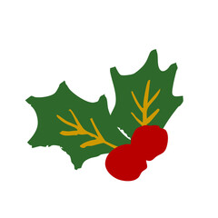 クリスマスのヒイラギと赤い実のベクターイラスト, 冬のデコレーションやカードデザインにぴったりの素材