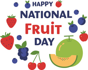 Celebrate national fruit day with fresh berries melon and cherries greeting design isolated on transparent background