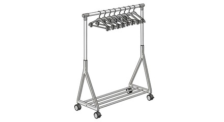 Minimalist Clothing Rack with Hangers, Isolated on White Background, Clean Design
