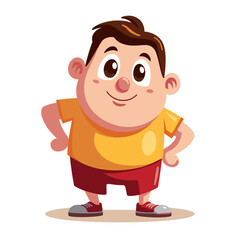 Happy cartoon boy standing with hands on hips in casual clothing  