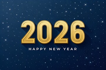 Golden 2026 new year design on a starry blue background on transparent background