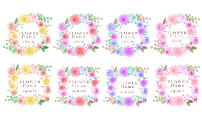可愛い水彩風お花のフレームセット(文字あり)