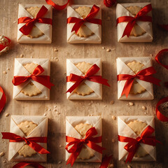 set of christmas cards with red bow