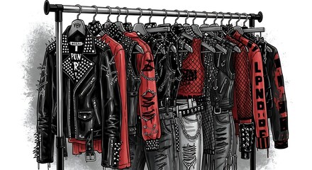 Punk Rock Fashion Display on a Metal Rack