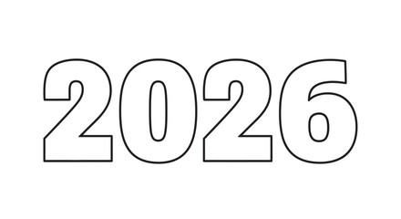 A Clean, Outline Style Illustration of the Year 2026, Perfect for New Year's Announcements and Graphic Design Projects