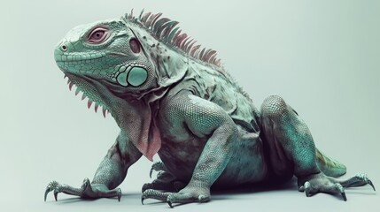 Obraz premium Teal iguana, studio shot, neutral background, digital art, reptile illustration