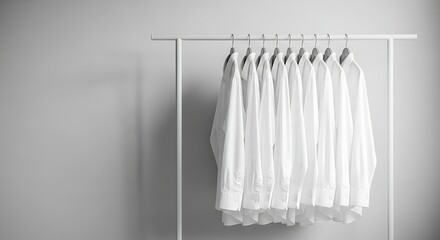 Simple Elegance: Crisp White Shirts on a Modern Clothes Rack