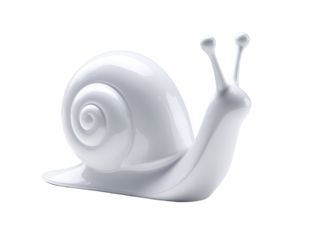 Smooth, white snail figurine, glossy finish