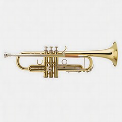 Obraz premium Gleaming brass trumpet with three valves musical instrument front view isolated