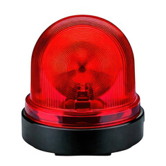 A red warning light with black base isolated on transparent background