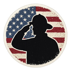 Patriotic Soldier Silhouette Art: Vintage Military Emblem with American Flag Symbolism on White Background
