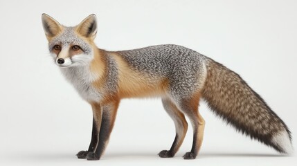 Fototapeta premium Gray fox studio portrait, isolated white background