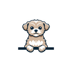 Fototapeta premium Adorable Cartoon Dog Peeking Over a Dark Blue Horizontal Bar