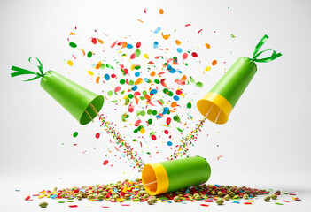Modern Illustration Colorful celebration scene with two party poppers, one green