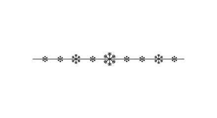 Minimalist snowflake vector divider line in black and white, white background