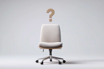 Office chair with a question mark above it against a white background.
