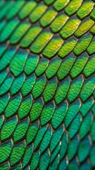 Macro close-up of iridescent emerald green scales pattern