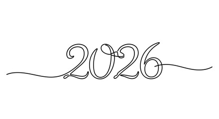 Continuous Line Art Elegant 2026 Year Design, Perfect for New Year's Celebrations and Events