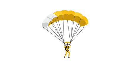 Skydiving Adventure A Yellow Parachute and Jumpsuit Against a White Backdrop