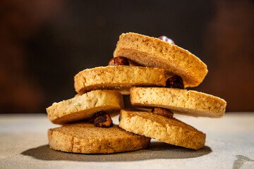 Stack of homemade cookies with nuts