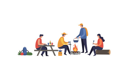 Campfire Gathering Friends Sharing Stories and Meals in the Great Outdoors