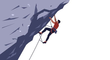 Climber Ascending a Steep Rock Face Illustration