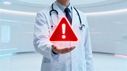 Doctor with glowing warning symbol